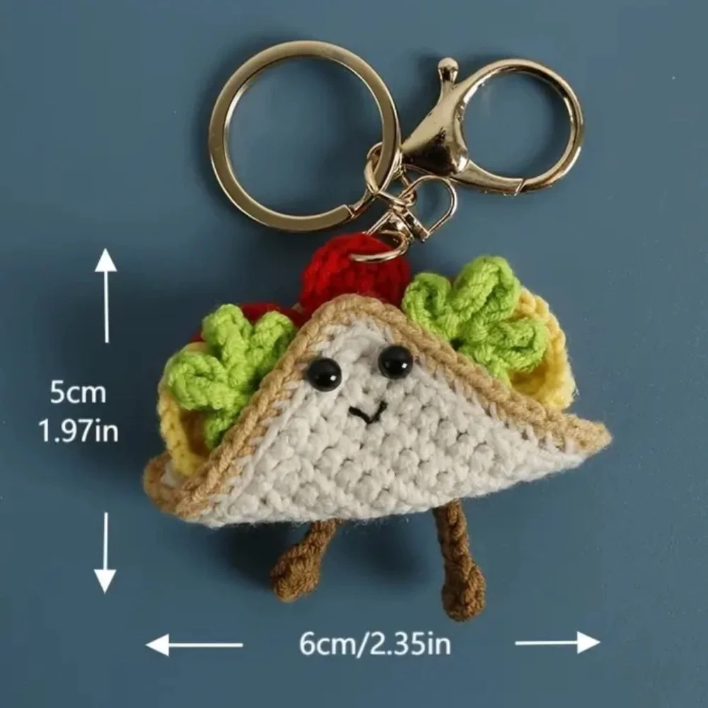Red and Green Crochet Taco Bag Charm Keychain